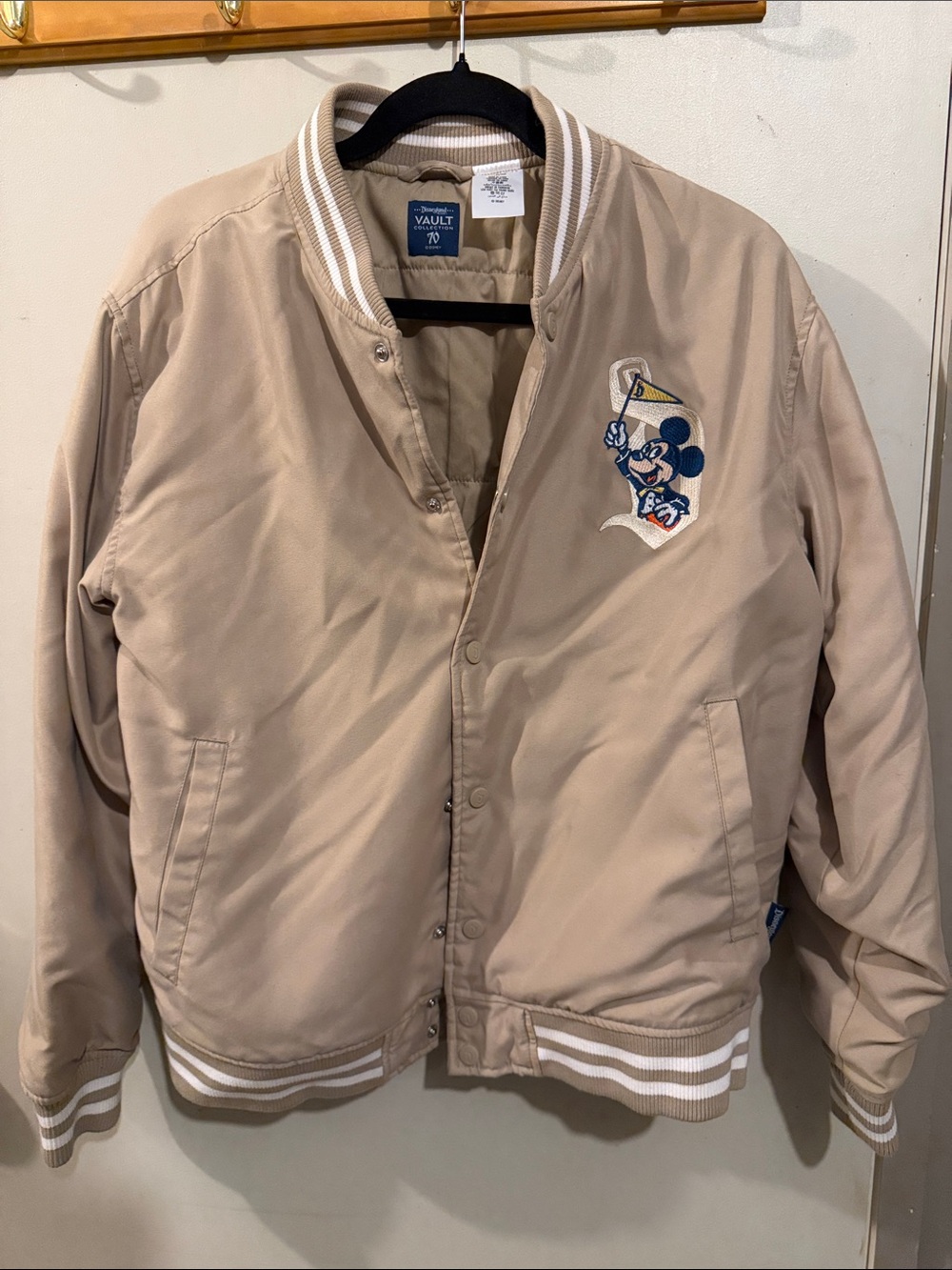 Disneyland 70th Anniversary Vault Mickey Mouse Beige Bomber Jacket